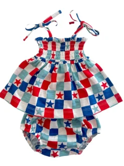 Red, White & Blue Checkerboard / Organic Smocked Set