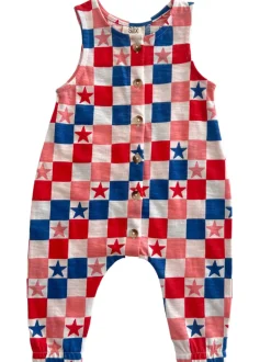 Red, White, Blue & Pink Checkerboard / Organic Bay Jumpsuit