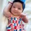 Red, White, Blue & Pink Checkerboard / Organic Smocked Jumpsuit