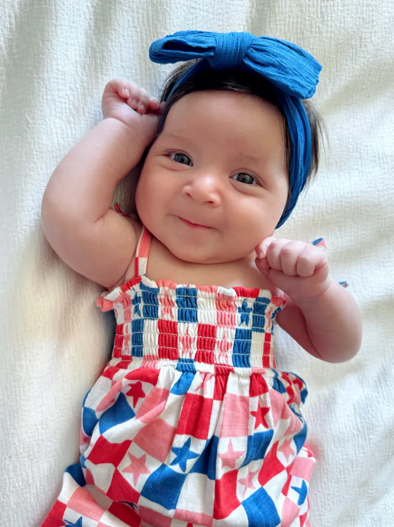 Red, White, Blue & Pink Checkerboard / Organic Smocked Jumpsuit