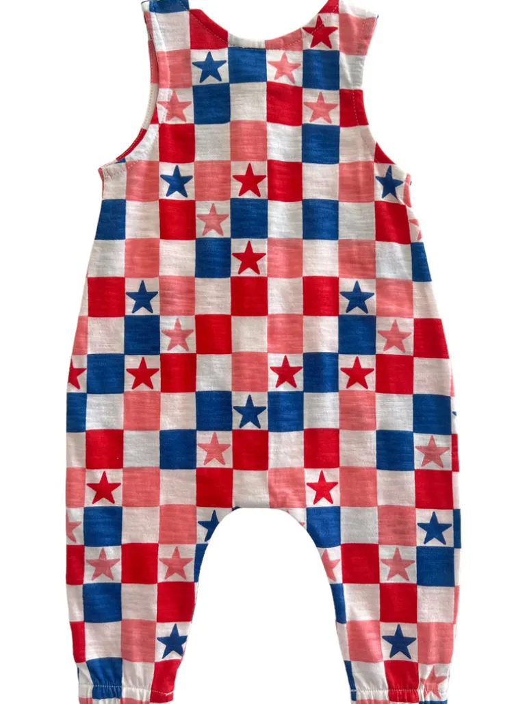 Red, White, Blue & Pink Checkerboard / Organic Bay Jumpsuit