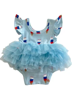 Ruffle Sleeve Tutu Bodysuit, Blue Ice Cream