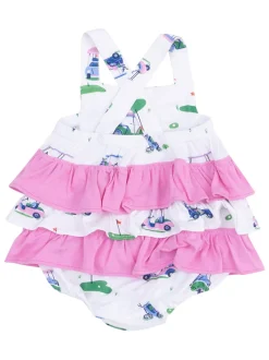 Ruffle Sunsuit, Vintage Golf Carts Pink
