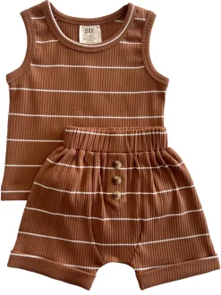 Saddle Stripe / Organic Ribbed Tank & Short Set