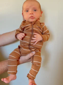 Saddle Stripe / Organic Ribbed 2-Way Zip Romper