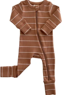 Saddle Stripe / Organic Ribbed 2-Way Zip Romper