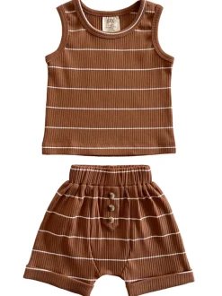 Saddle Stripe / Organic Ribbed Tank & Short Set