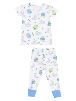 Short Sleeve Loungewear Set, Easter Bunnies Blue