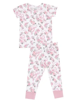 Short Sleeve Loungewear Set, Ribbons & Flowers