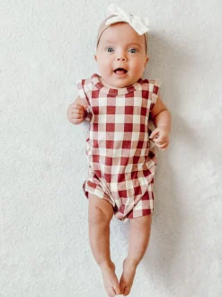 Shortie Romper, Mulberry Plaid