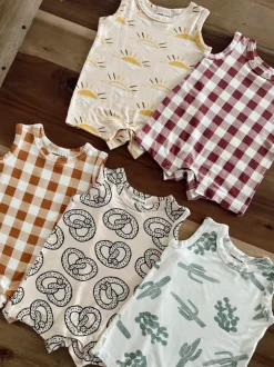 Shortie Romper, Mulberry Plaid