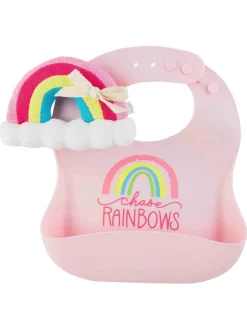 Silicone Bib & Rattle Set, Chase Rainbows