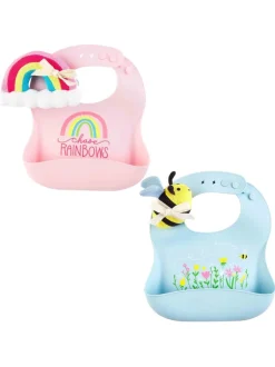 Silicone Bib & Rattle Set, Chase Rainbows