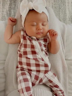 Sleeveless Zip Romper, Mulberry Plaid