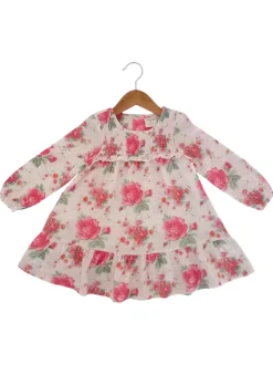 Smocked Ruffle Tiered Dress, Pink Roses
