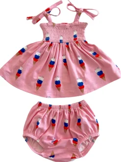 Smocked Set, Pink Ice Cream