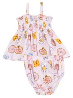 Smocked Top & Bloomer, Groovy Vibes Stickers Pink