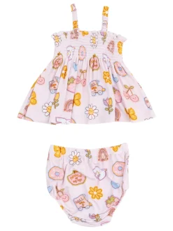 Smocked Top & Bloomer, Groovy Vibes Stickers Pink