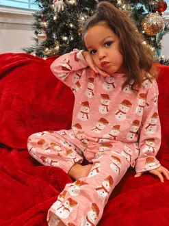 Snowman Pink / Organic Long Sleeve Tee & Pant Set