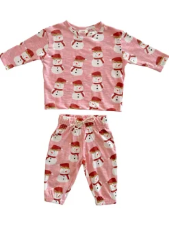 Snowman Pink / Organic Long Sleeve Tee & Pant Set