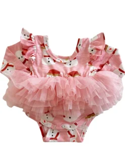 Snowman Pink / Organic Long Sleeve Tutu Bodysuit