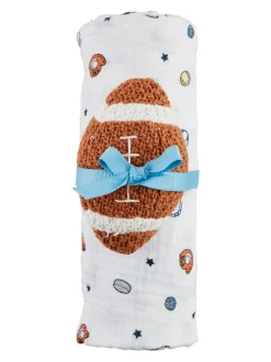 Sports Swaddle Blanket & Rattle Set