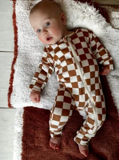 Stracciatella Checkerboard / Organic 2-Way Zip Romper