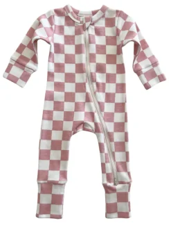 Strawberry Shortcake Checkerboard / Organic 2-Way Zip Romper