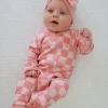 Strawberry/Rosy Checkerboard / Organic 2-Way Zip Romper