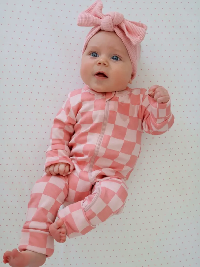 Strawberry/Rosy Checkerboard / Organic 2-Way Zip Romper
