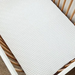 Stretch Crib Sheet, Navy Polka Dot