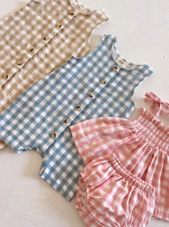 Tan Gingham / Organic Bay Jumpsuit