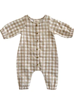 Tan Gingham / Organic Long Sleeve Bay Jumpsuit