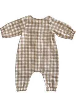 Tan Gingham / Organic Long Sleeve Bay Jumpsuit