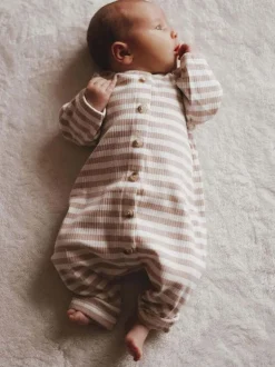 Tan Stripe / Organic Ribbed Long Sleeve Bay Jumpsuit
