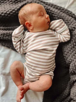 Tan Stripe / Organic Ribbed Long Sleeve Bodysuit