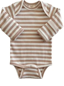 Tan Stripe / Organic Ribbed Long Sleeve Bodysuit