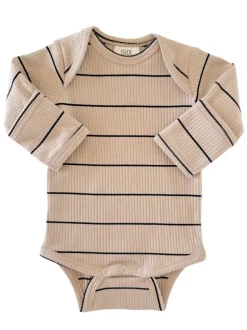 Tan/Black Stripe / Organic Ribbed Long Sleeve Bodysuit