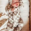 Tiramisu Checkerboard / Organic Frill Zip Footie