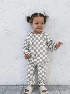 Tiramisu Checkerboard / Organic Mode Top + Pant Set
