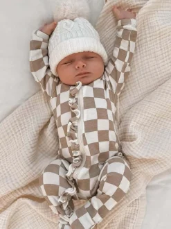 Tiramisu Checkerboard / Organic Frill Zip Footie