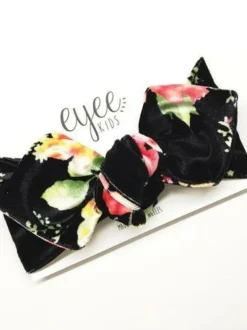 Top Knot Headband, Black Floral Velvet