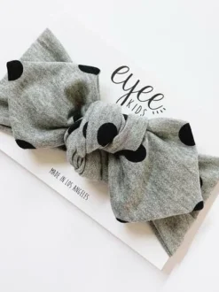 Top Knot Headband, Grey Dots