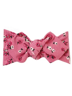 Top Knot Headband, Ribbed Mauve Cherry Blossom