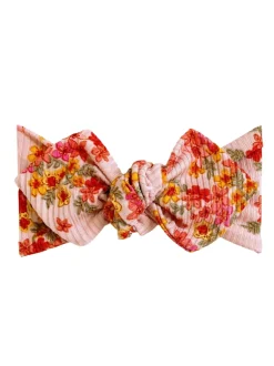 Top Knot Headband, Ribbed Mauve Vintage Floral