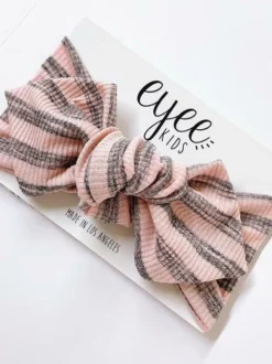 Top Knot Headband, Ribbed Blush/Grey Stripe