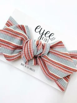 Top Knot Headband, Ribbed Mauve/Blue Stripe