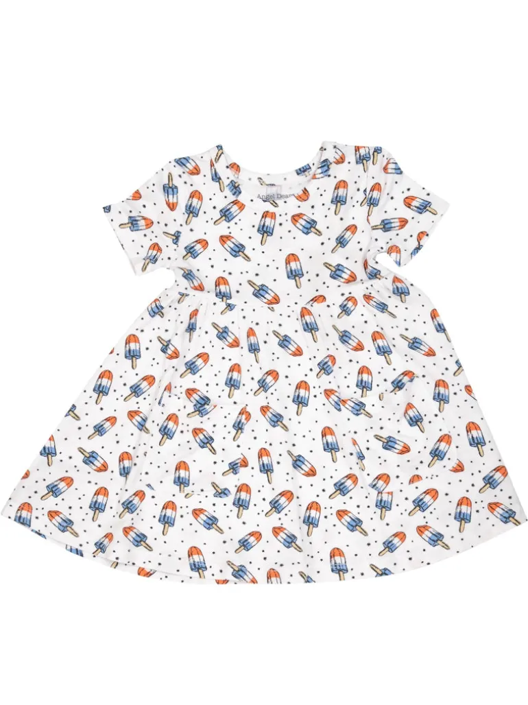 Twirly Short Sleeve Dress, Red, White & Blue Popsicle