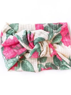 Twist Knot Headband, Pink Roses