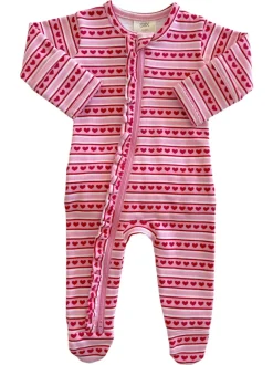 Valentine Stripe / Organic Frill Zip Footie
